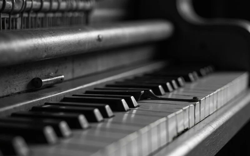 Close-up of a tuning lever on piano tuning pins
