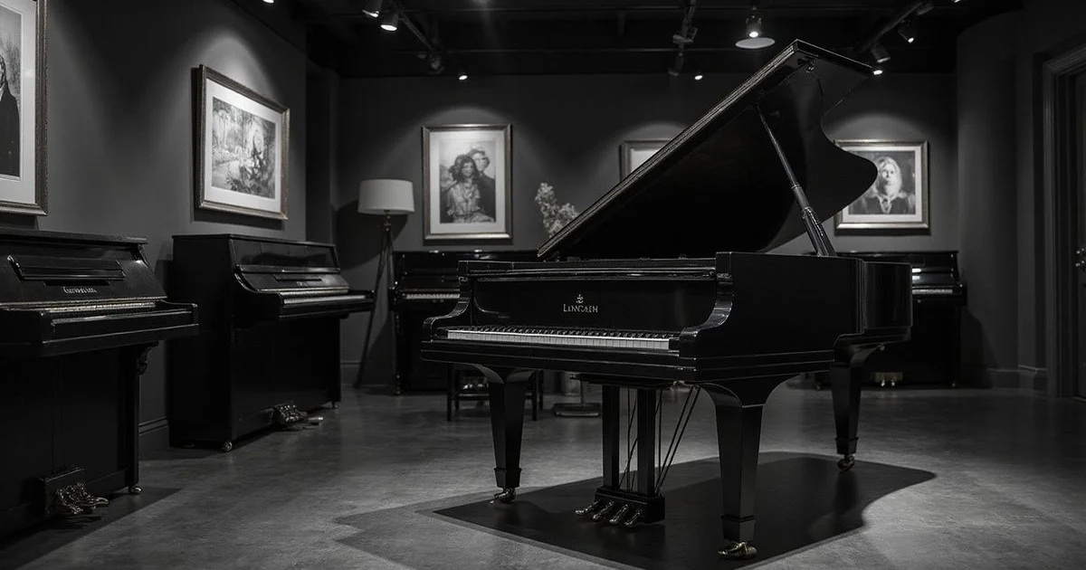A piano in a professional showroom, a reassuring contrast to an unknown private sale