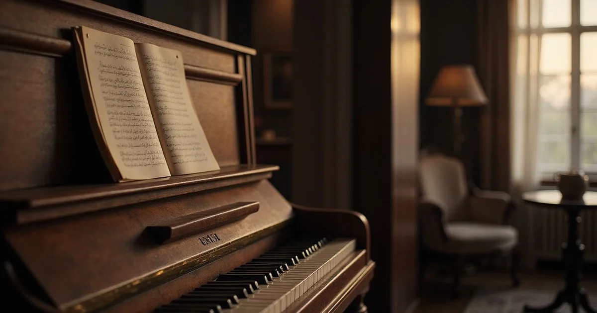 An acoustic upright piano in a refined living room