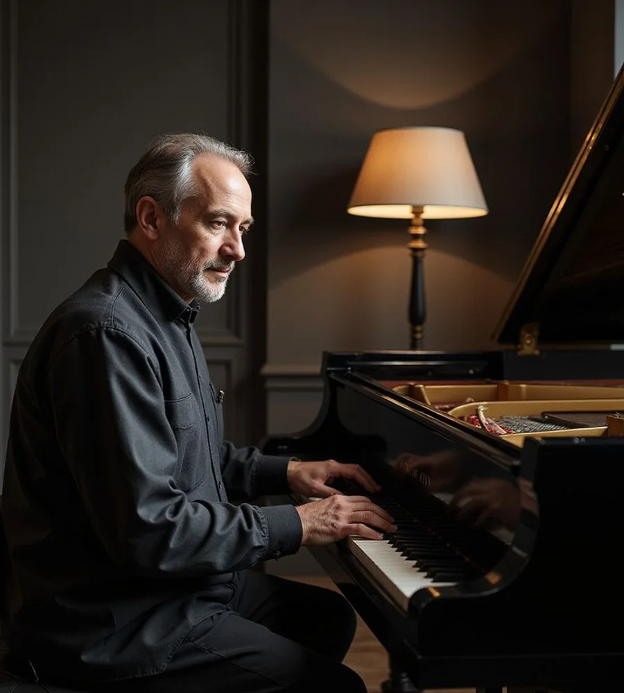 James Whitmore, qualified piano technician, at work in the Keys & Co. workshop